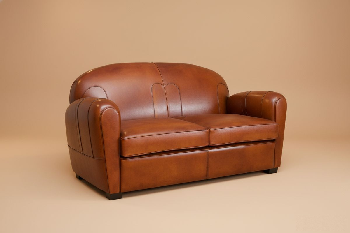 Canapé club cuir miel havane 2 places 170 cm – Canberra Cavalier