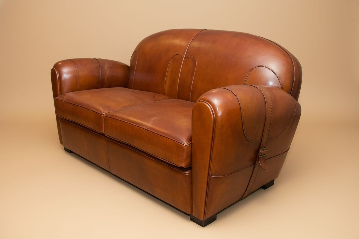 Canapé club cuir miel havane 2 places 170 cm – Canberra Cavalier