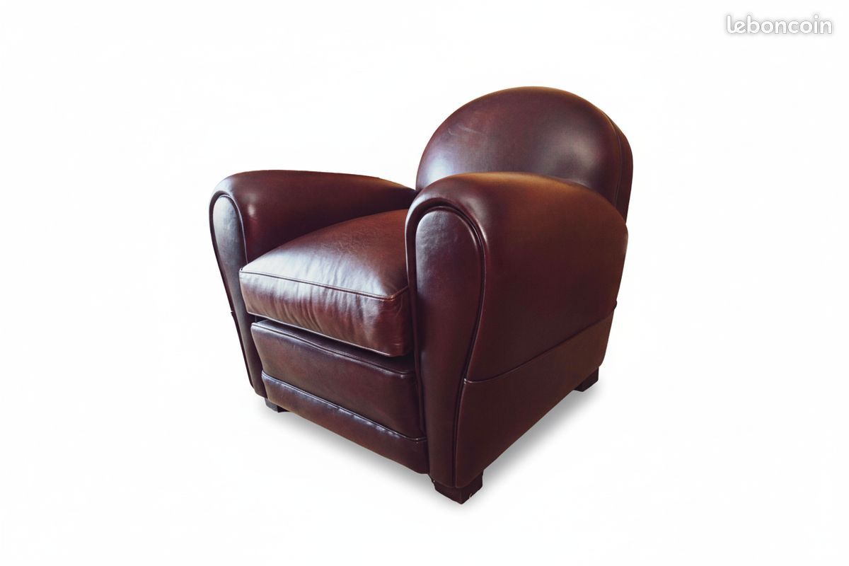 Fauteuil club cuir acajou garnissage traditionnel – Sydney