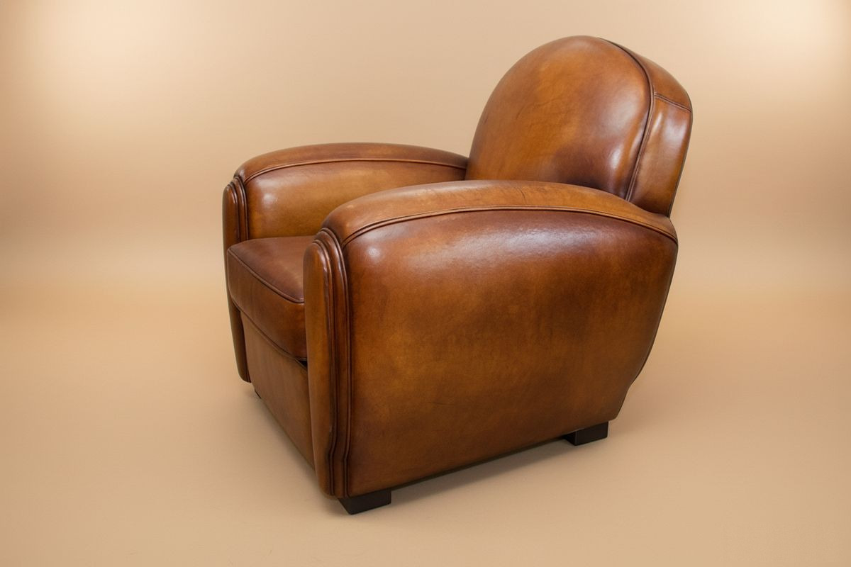 Fauteuil club cuir miel grand format 95 cm – Eden – occasion