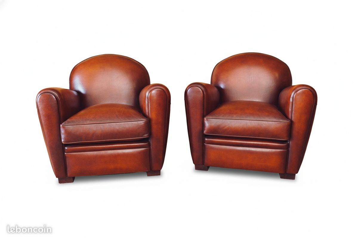 Lot de 2 fauteuils club cuir miel havane – Harden