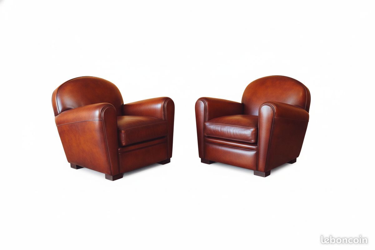 Lot de 2 fauteuils club cuir miel havane – Harden