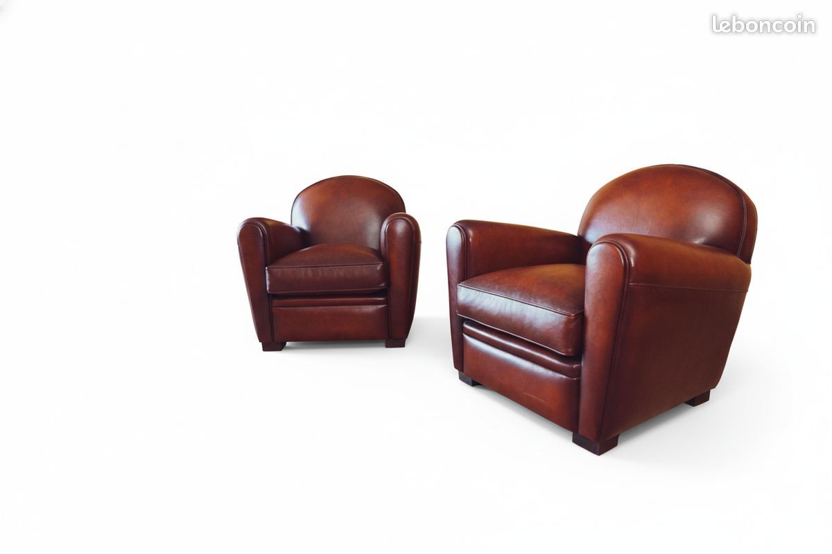 Lot de 2 fauteuils club cuir miel havane – Harden