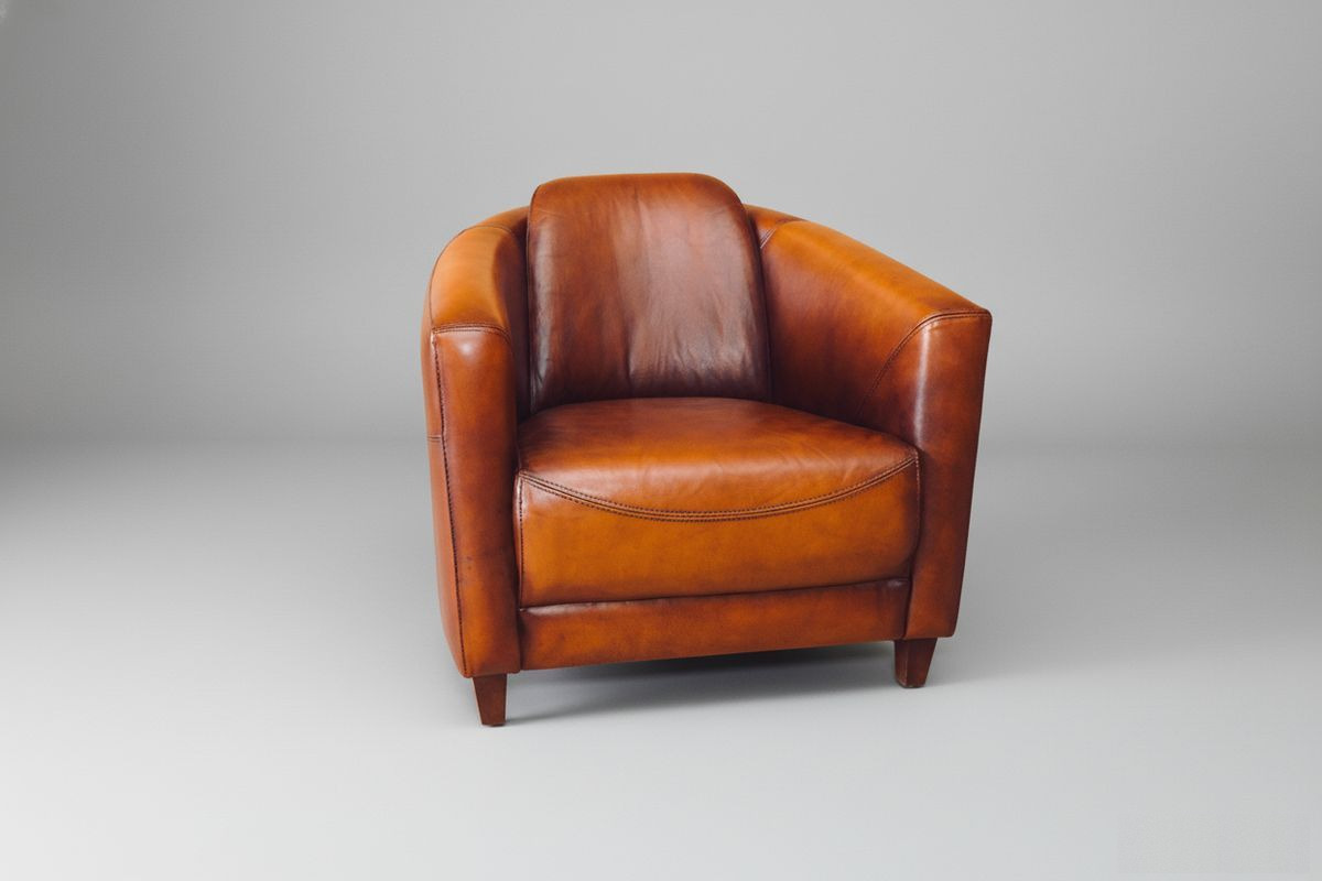 Fauteuil club cuir miel soutenu – Hervey