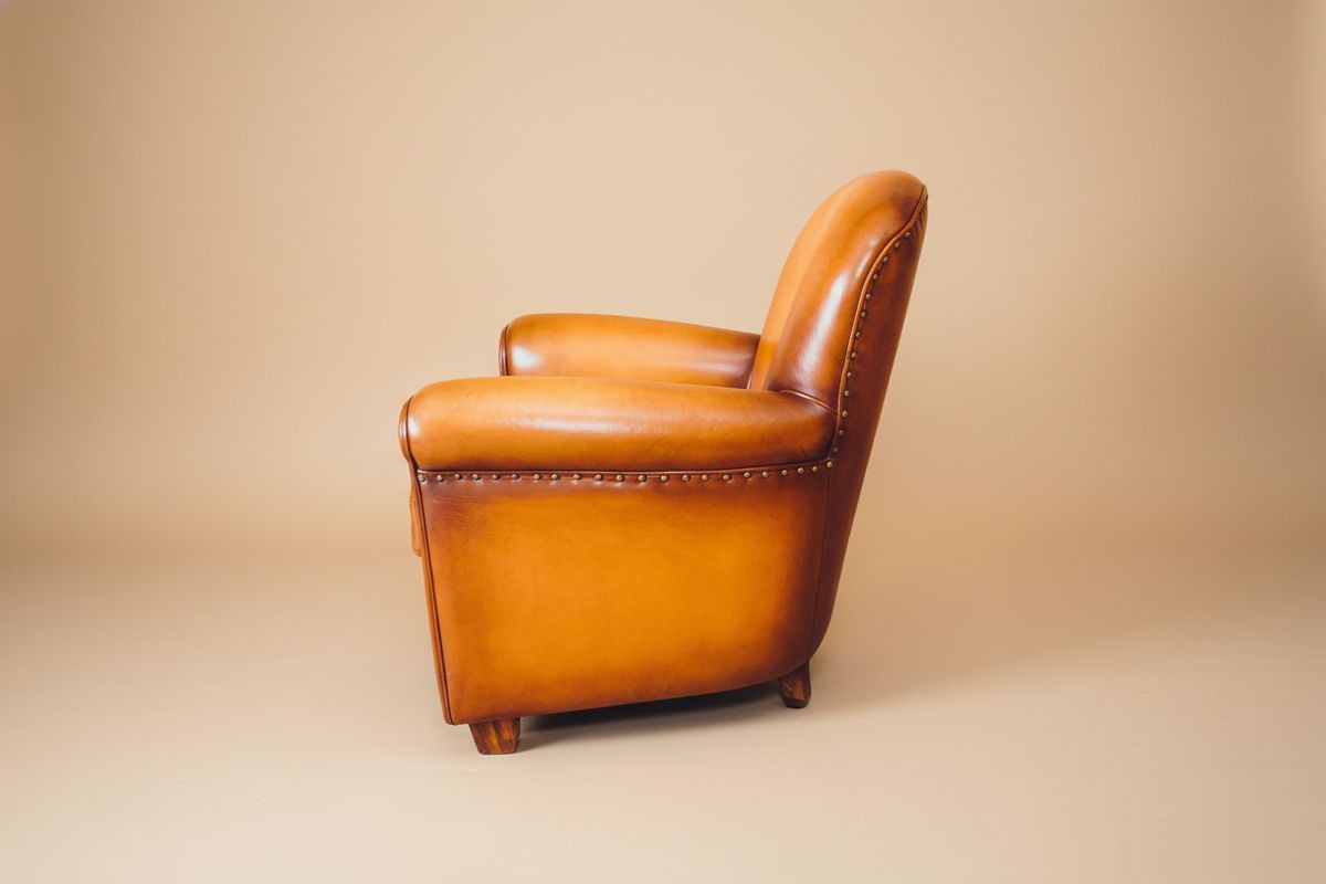 Fauteuil club cuir fauve nuancé – Melton