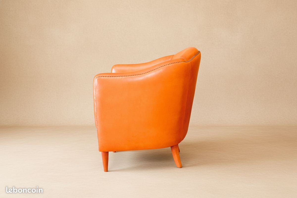 Fauteuil club cuir basane orange – Perth