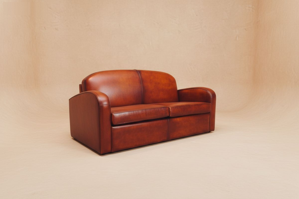 Canapé-lit club cuir miel patiné 195 cm – convertible – Hobart