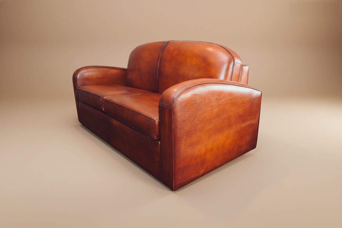Canapé-lit club cuir miel patiné 195 cm – convertible – Hobart
