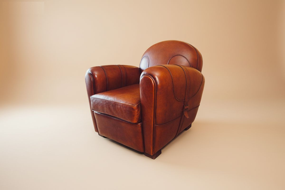 Fauteuil club cuir miel patiné – Canberra Cavalier