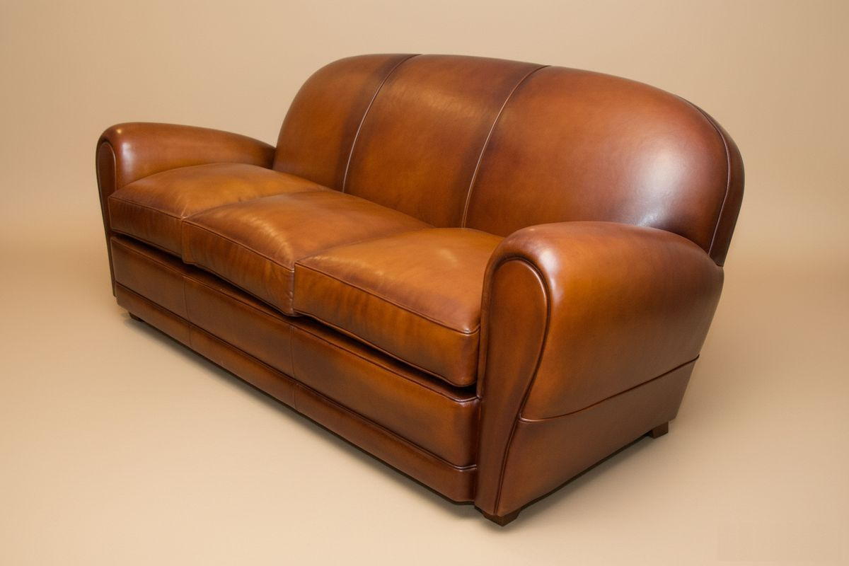 Canapé club cuir miel 3 places 210 cm – Sydney